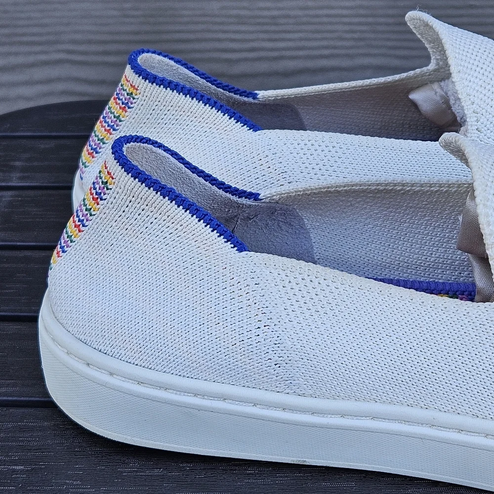 Rothys The Kid Rainbow White Sneaker Slip On Shoes Youth Girls Size 4